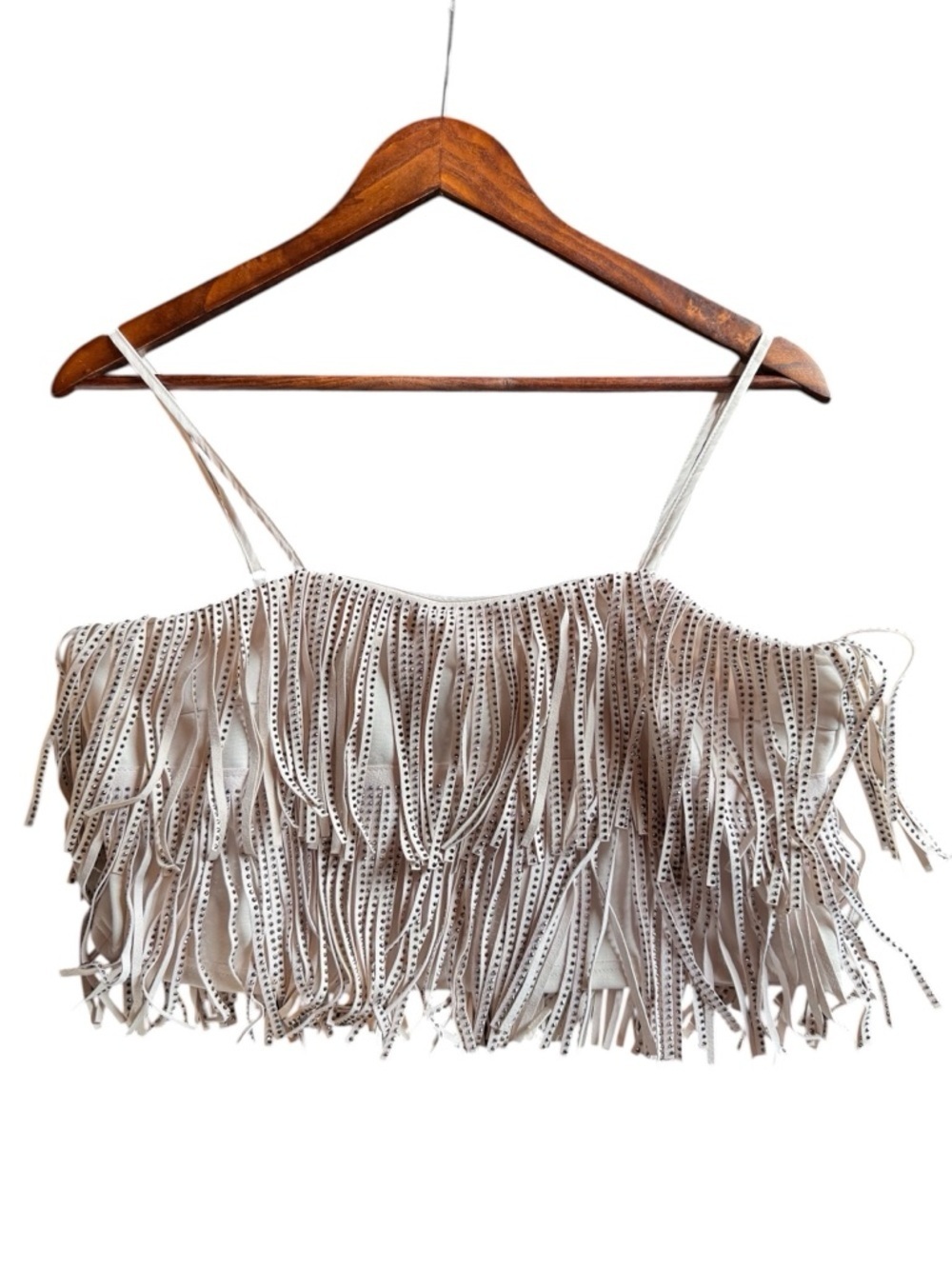 Nylon Apparel Cream Fringe Crop Top Western Boho Festival Tassel Bralette